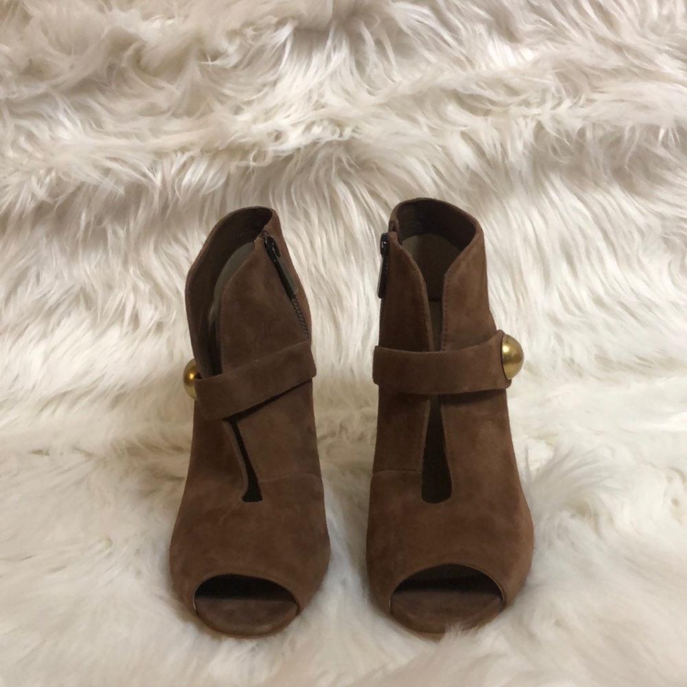 Michael Kors Dark Caramel Agnes Open Toe Suede Bootie